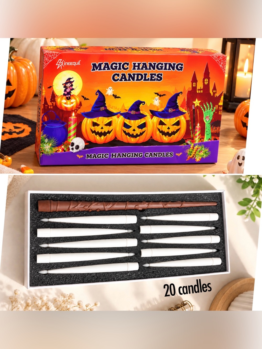 Halloween Decorations, Floating Candles with Magic Wand Remote, Flickering Warm